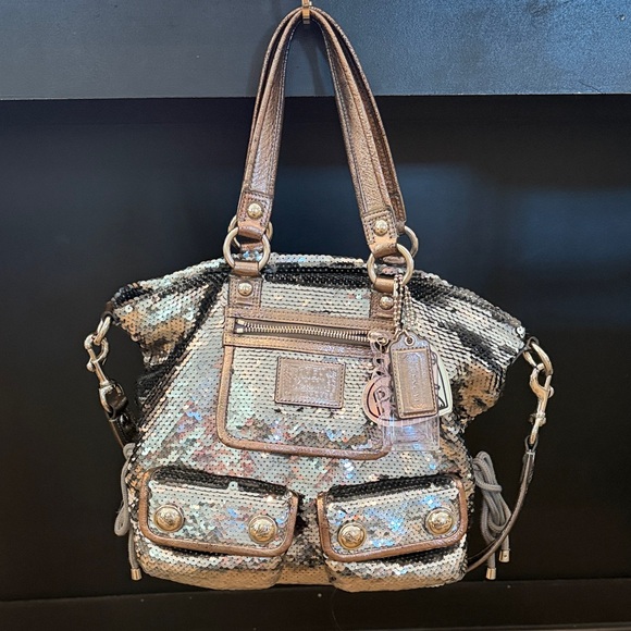 Coach Handbags - Coach Poppy Sequin Shoulder Bag in Gold and Silver